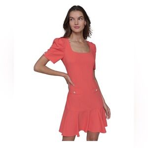 Karl Lagerfeld Coral Square-Neck Mini Dress